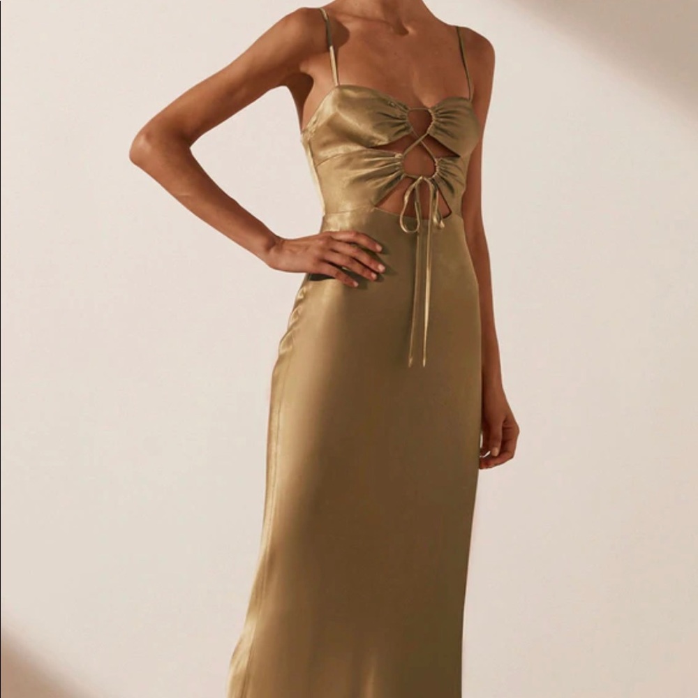 Shona Joy ALMA LACE UP MIDI DRESS - CUMIN
